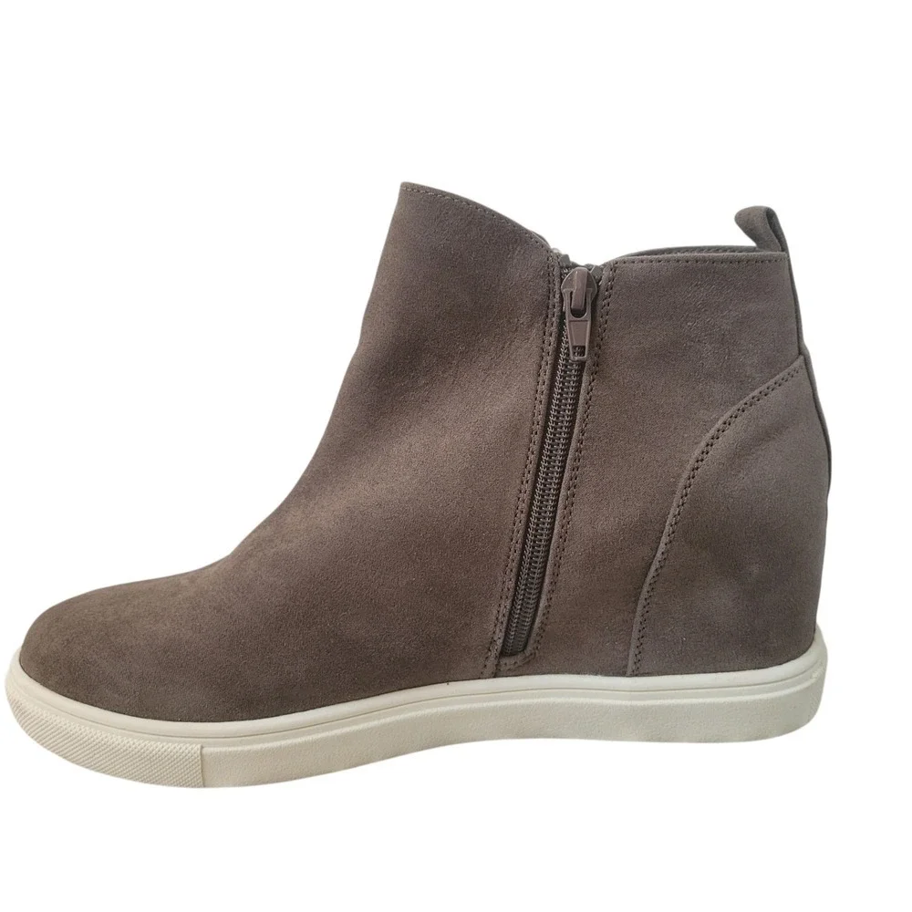 Madden Girl Piper High Top Hidden Wedge Sneakers‎ Brown Suede Side Zip Size 9.5